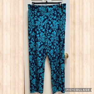Lane Bryant Navy & Turquoise Floral Wide Leg Pants